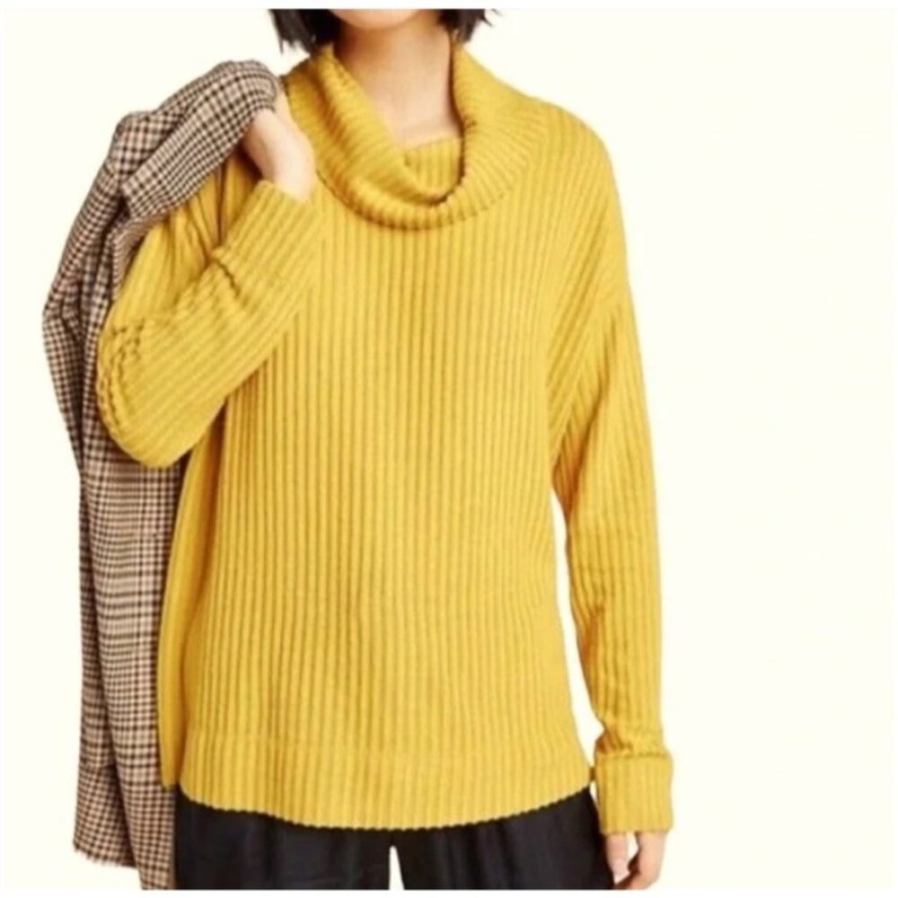 Anthropologie Maeve Turtleneck Sweater XS Vanna Cowl Neck Ribbed Mustard Yellow